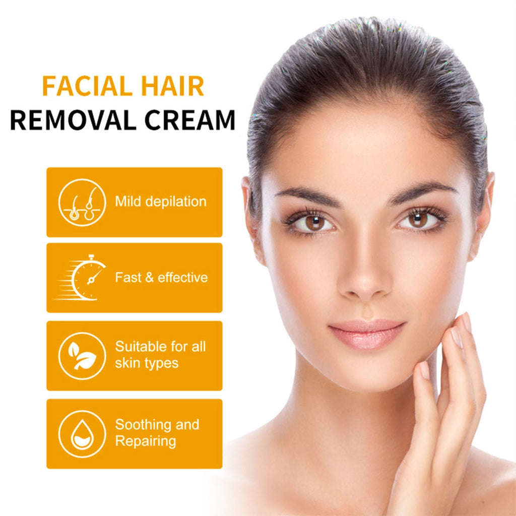 Facial Depilatory Cream, Orange Facial Hair Removal Cream for Upper Lip and Chin for Women, Womens Facial Hair Remover for Sensitive Skin, Gentle and Non-irritating (2PCS)