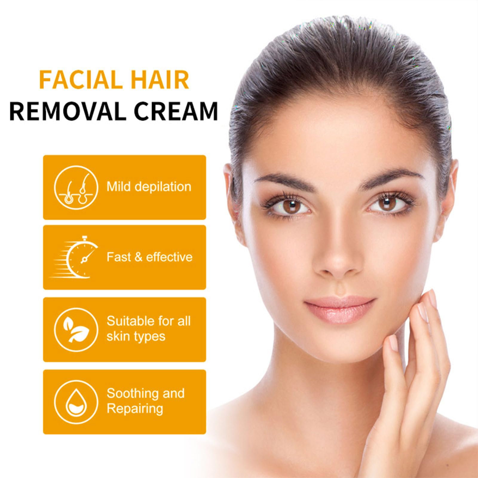 Facial Depilatory Cream, Orange Facial Hair Removal Cream for Upper Lip and Chin for Women, Womens Facial Hair Remover for Sensitive Skin, Gentle and Non-irritating (2PCS)