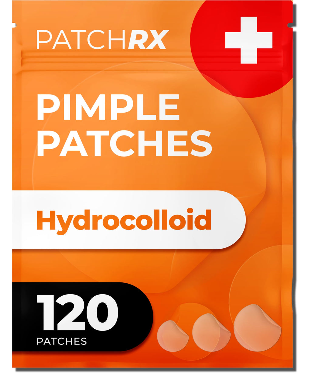 PatchRx Acne Patches (120 Count) with Tea Tree Oil, Hydrocolloid Pimple Patches for Face - Zit Patch Acne Dots - Pimple Patch with 3 Size Acne Stickers