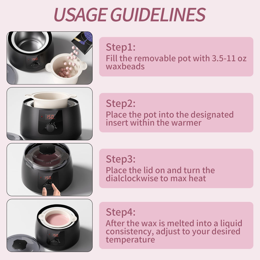 Wax Warmer, Waxing Kit for Women, Hot Melt Hard Wax Warmer for Hair Removal, Wax Heater wax kit with Non-Stick Easy Clean Pot for Home or Salon.
