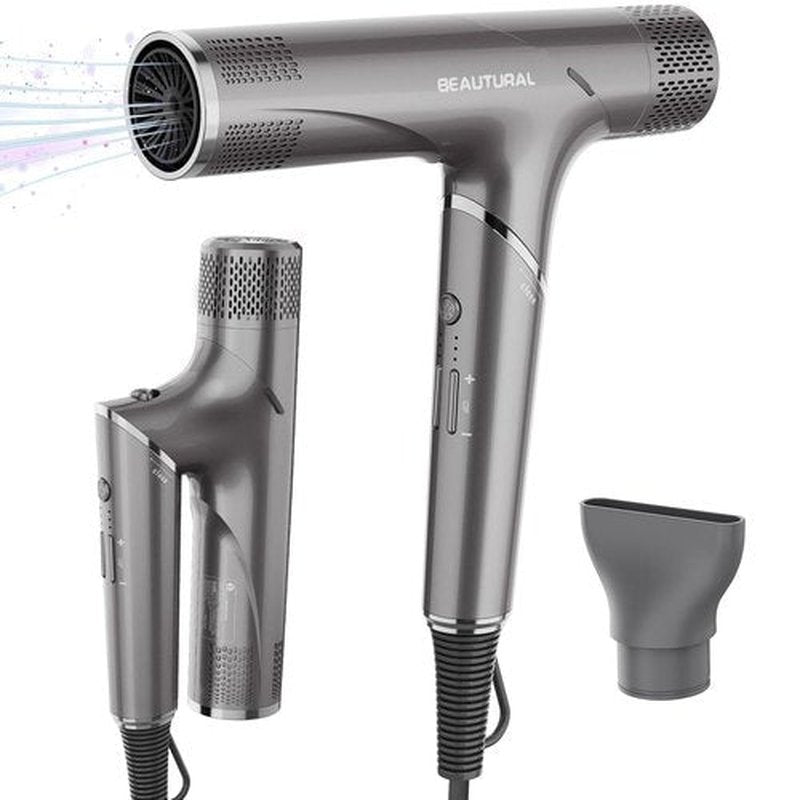 Beautural Hair Dryer - 1600W High-Speed Foldable Travel Blow Dryer | Fast Drying & Frizz Control, Gray