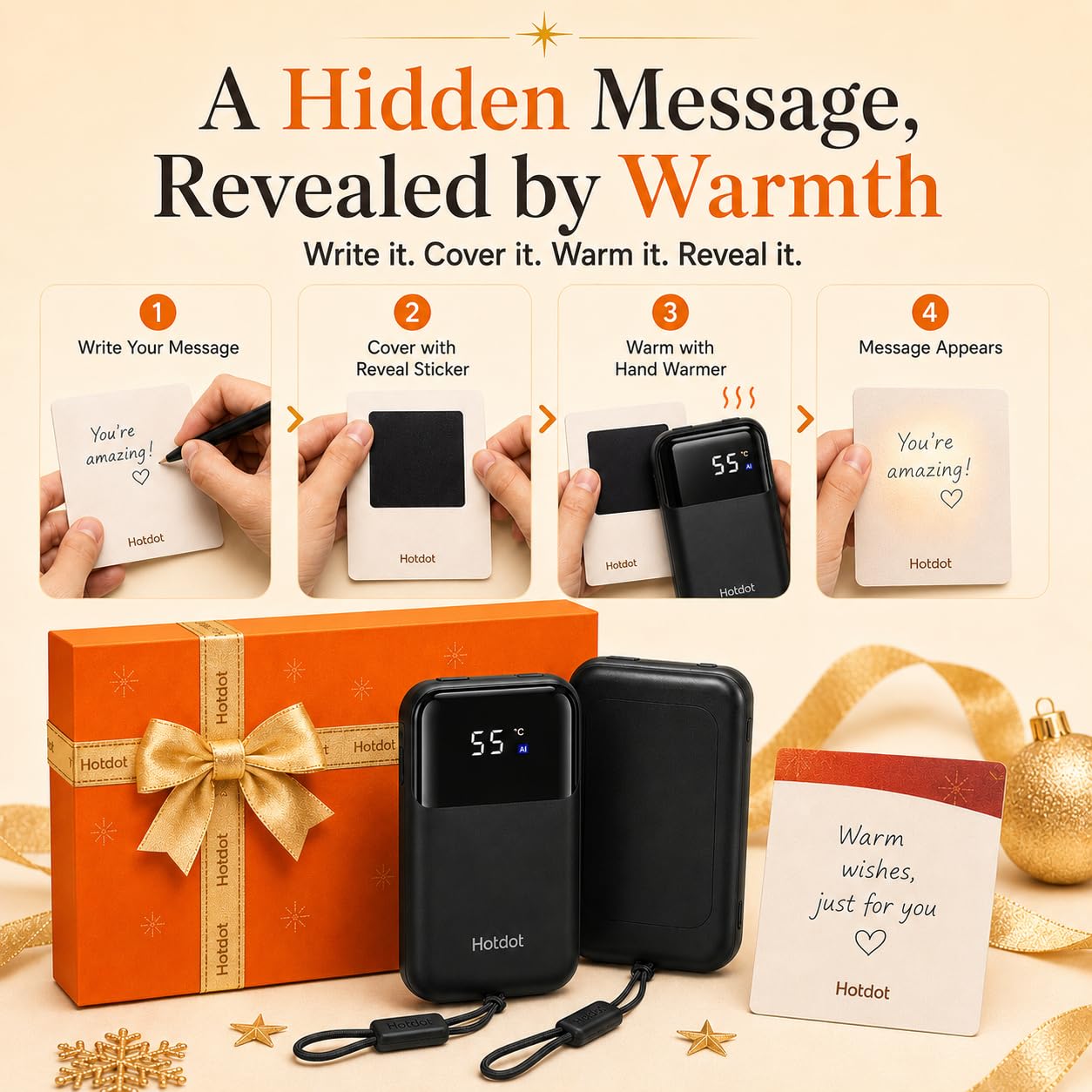 Rechargeable Hand Warmers 2 Pack, Electric Pocket Warmers with LED Temp & Battery Display, Smart Auto Pause, 4 Heat Levels 104-131°F, Fast Heating for Gloves, Camping Hiking, Gifts for Men Women