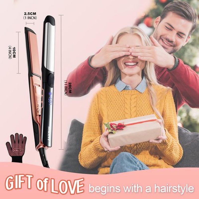 SOKANY 1 Inch Flat Iron Hair Straightener and Titanium Curler 2 in 1,Dual Voltage Smart 3D Ceramic Floating Plates Ionic Straightener,8 Temps Settings Fast Heating & Heat Protection