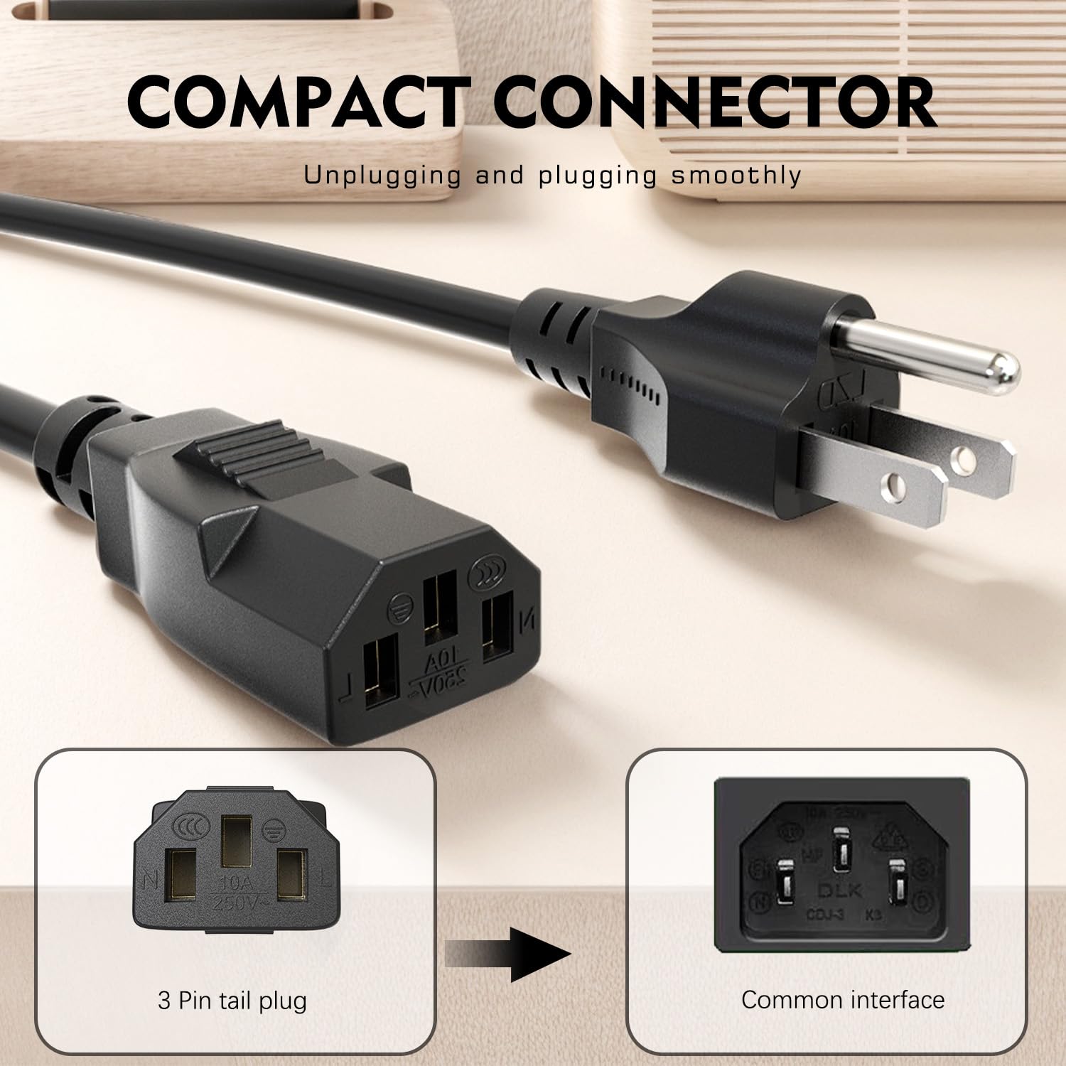 10 Ft AC Power Cord Compatible with Horizon Fitness Treadmills Ellipticals, Universal 3 Prong Power Cable Charger Replacement