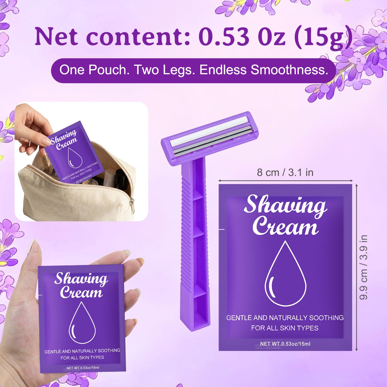 Womens Shaving Cream Bulk Travel and Women's Disposable Razors Individually Wrapped,0.53oz Shave Gel for Women,Care Dry Skin Womens Shave Gel Disposable Razors Women for Homeless Travel Guests（30Set)