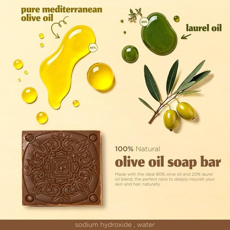 Hekaya Aleppo Soap Bar – LaurelCrown Unscented Handmade Olive Oil Soap Bar Blend with Laurel Oil – Gentle Cleanser for Face Body & Hair – Pack of 1 (4.20 oz)