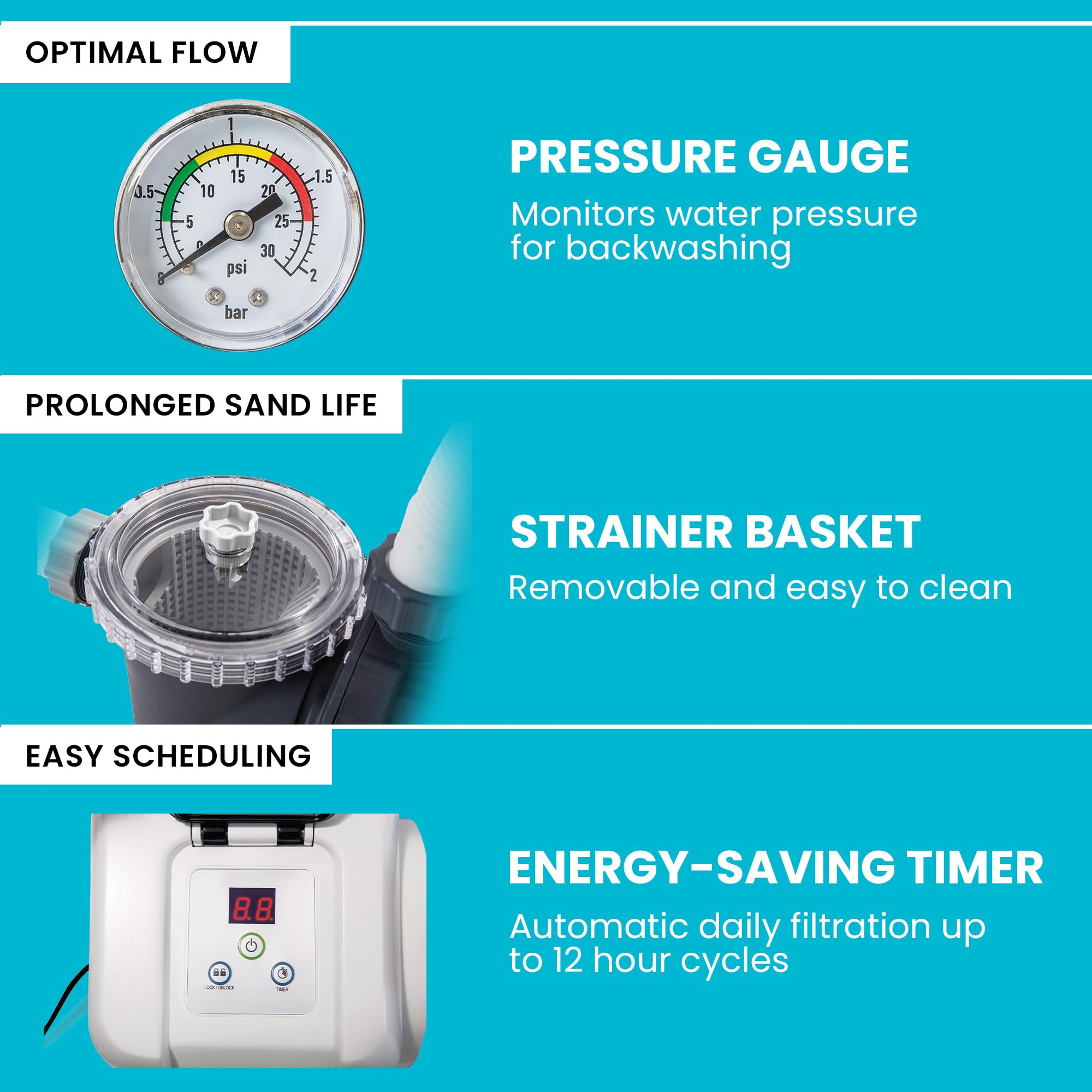 INTEX 3,000 GPH Krystal Clear Sand Filter Pump for Above Ground Pools, Swimming Pool Pump with Automatic Timer - Improved Circulation, Filtration, & Clarity