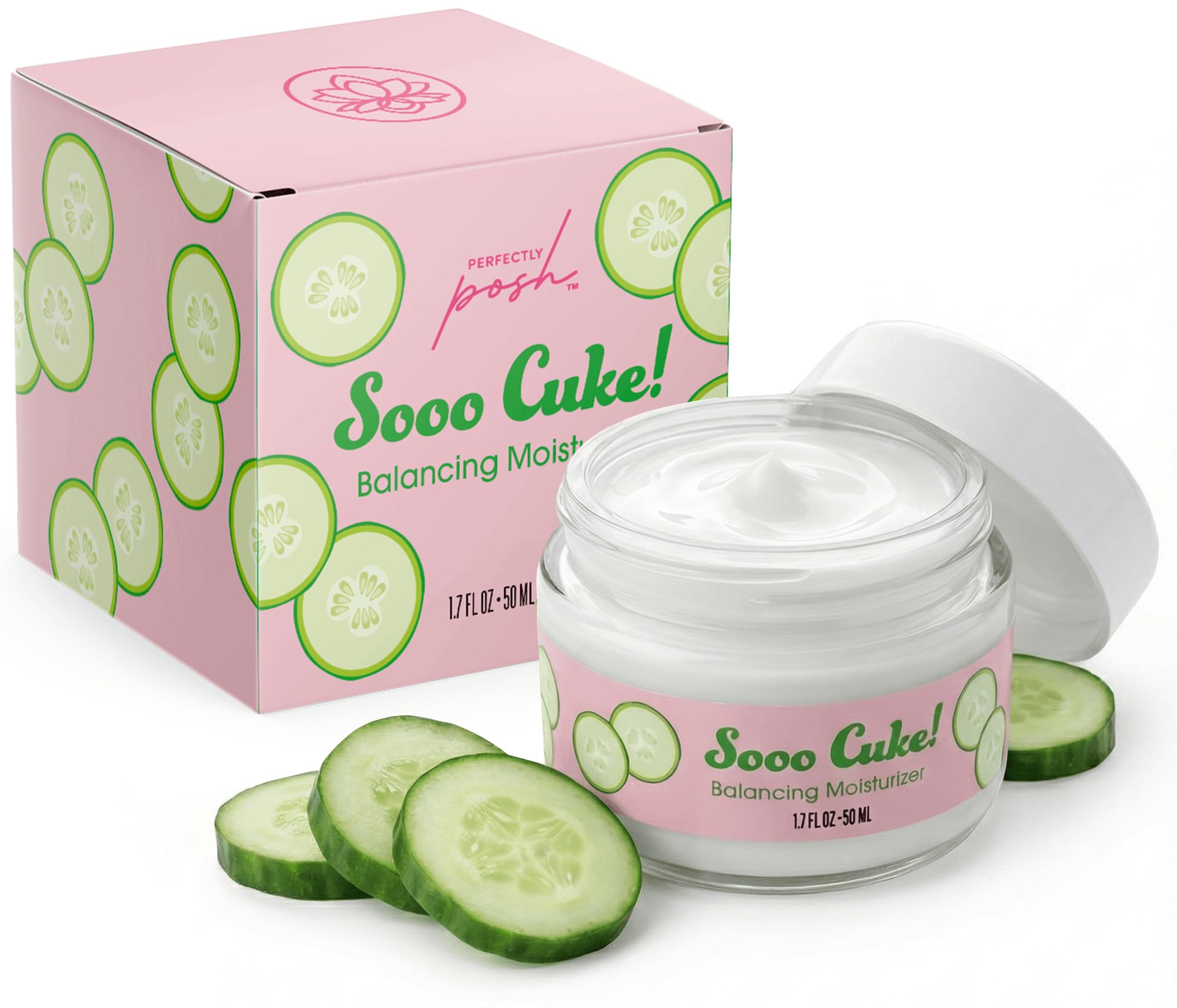 Perfectly Posh - Sooo Cuke! Balancing Moisturizer - Lightweight Face Moisturizer with Cucumber, Squalane, and Aloe for Soothing Skin - 50ml