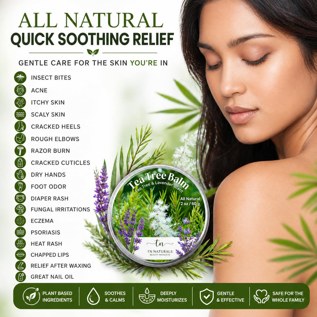 Tea Tree Oil Balm for Itchy Skin Relief – Soothing Moisturizing Balm for Dry Skin, Bug Bites, Chafing & Irritated Skin – Natural Skin Care for Body, Hands & Feet (1 Pack)