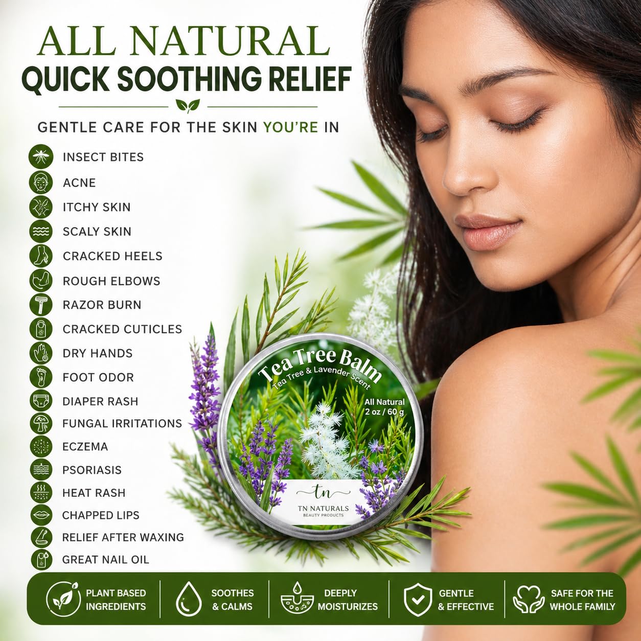 Tea Tree Oil Balm for Itchy Skin Relief – Soothing Moisturizing Balm for Dry Skin, Bug Bites, Chafing & Irritated Skin – Natural Skin Care for Body, Hands & Feet (1 Pack)