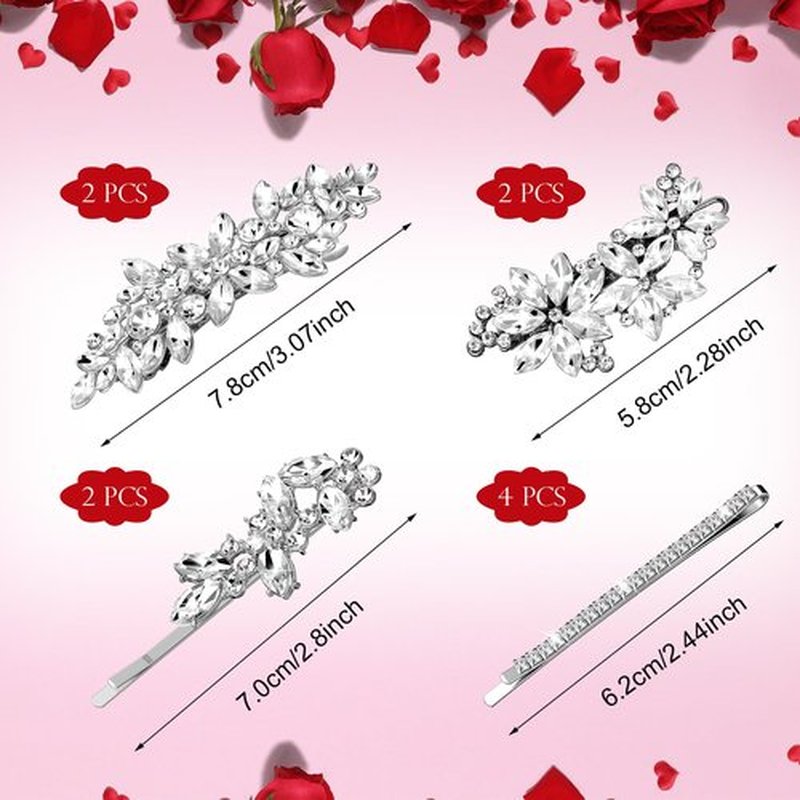 Janinka 10 Pieces Rhinestone Wedding Hair Clips Bridal Crystal Bobby Pins Silver Barrette Leaf Flower Wedding Elegant Hair Accessories for Bride Women and Girls(Leave Style)