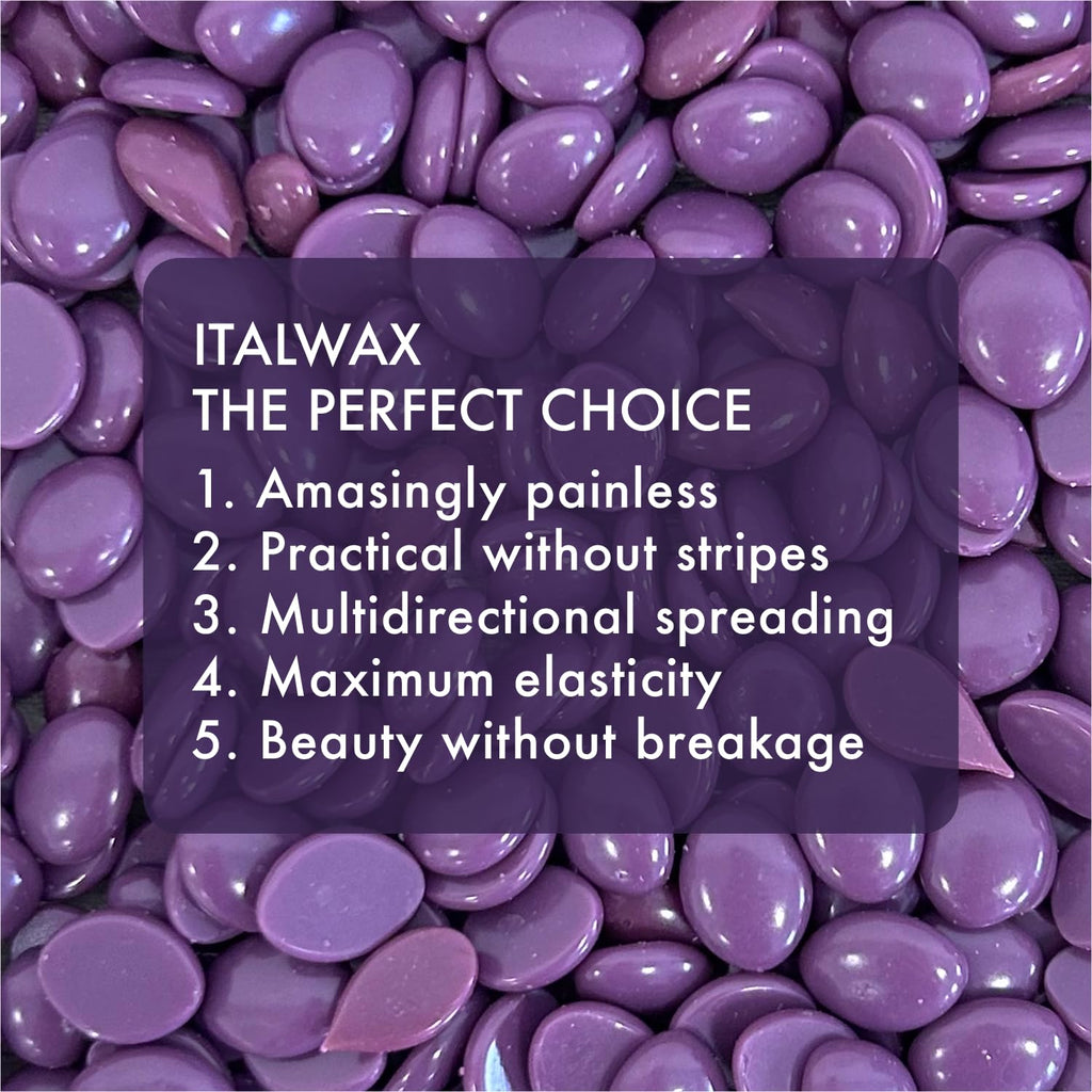 Italwax Classic Line Plum Hard Wax Beads 1.1 lb (500 g) – Long Setting Stripless Wax for Beginners & Controlled Application – Made in Italy