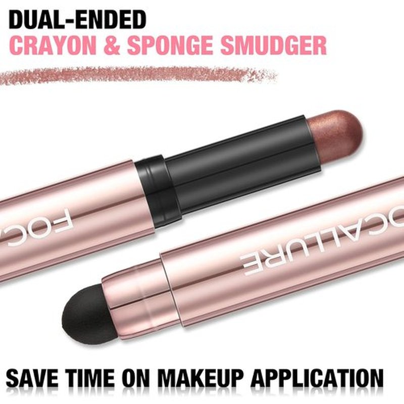FOCALLURE No Crease Eyeshadow Stick - Creamy Matte & Shimmer Pencil | Smudge-Proof, Built-In Smudger, Paint The Town Red