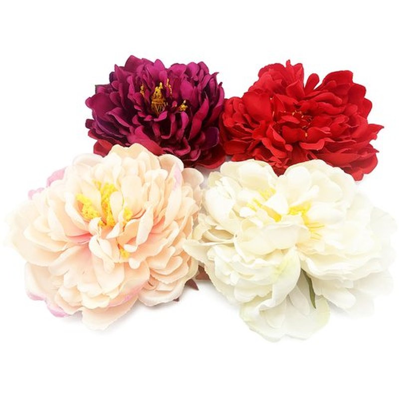 PRETTYLIFE Peony Flower Hair Clips for Women, 4 Pieces Large Floral Alligator Hair Barrette Accessories Brooch 5.5" for Wedding Bride Dancer Party (Red Style)