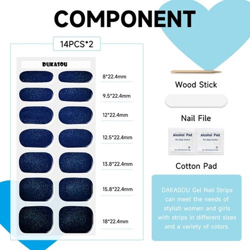 Semi Cured Gel Nail Strips, 28 pcs Gel Nail Stickers Work with Any UV Lights, Long-Lasting Nail Wraps, Stick on Nails for women Easy to Apply & Remove