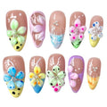 Handmade Press-On Nails 3D Floral Acrylic Almond Fake Nails Artistic Flower desgin Nail Tips Stick-On Nails Reuseable False Nails for Women and Girls (Floral, M)