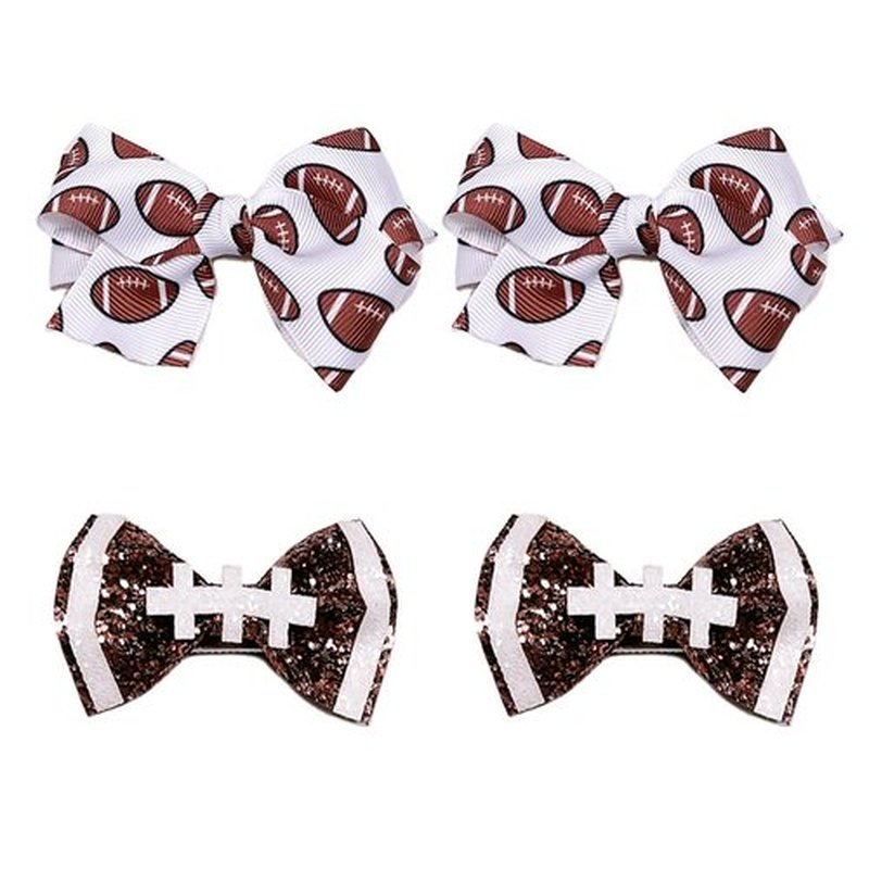 4Pcs Football Hair Bow Clip Glitter Hair Clips, Cheer Bow Hair Clips, Football Party Sports Game Clothing Hair Accessories Supplies Girls, Women