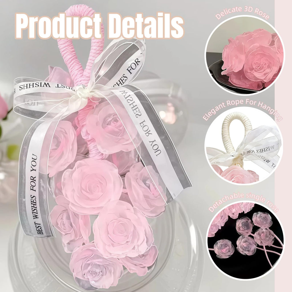 VONMAOGU Handmade Rose Soap on a Rope, Crystal Rose Soap Bouquet for Bath, Decorative Soap Bars for Washing Hands and Fresh Air, Valentine's Day Party Favors Gifts for Women Romantic Home Decor