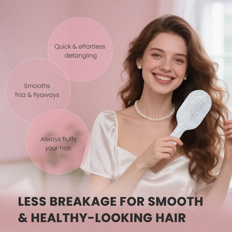 MInovel Luxury Rhinestone Hair Brush for Women - Bling Detangling Comb with Anti-Static, Perfect for Wet or Dry, Straight & Wavy, Curly Hair, Great Gift for Holidays and Special Events