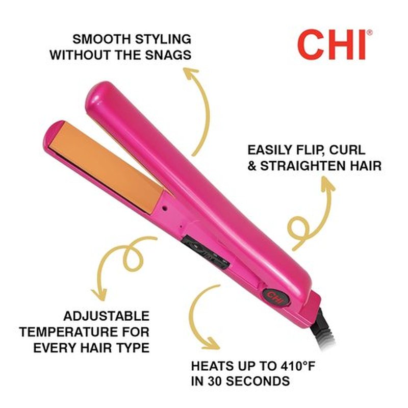 CHI Tourmaline Ceramic Flat Iron - Professional Hair Straightener for Silky Smooth Hair | Pure Pink 1" Plates