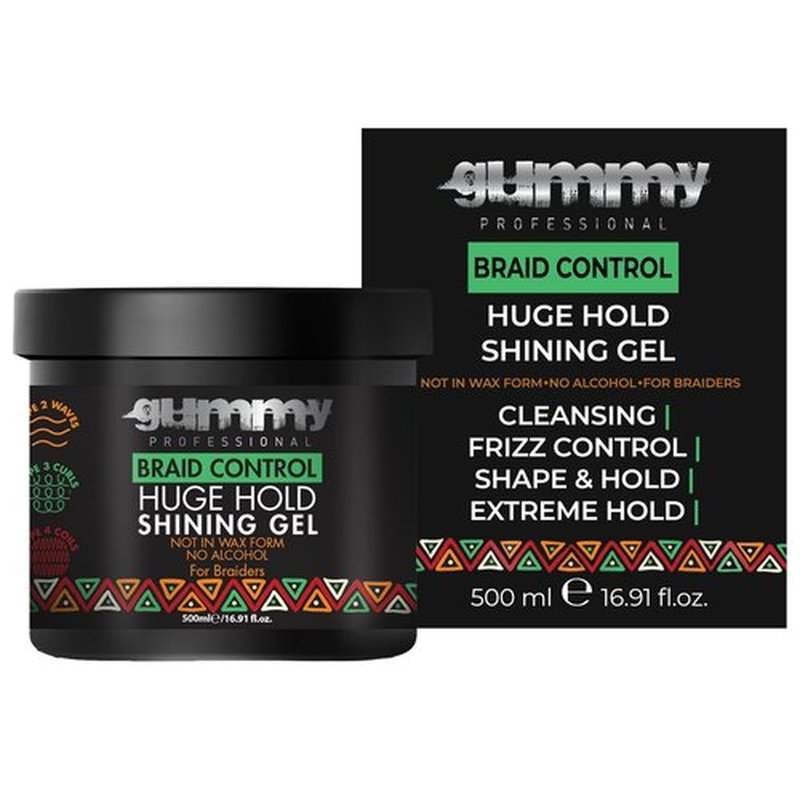 Gummy Professional Braid Control Hair Gel – Extreme Hold Edge Control for Braids, Locs, and Dreads – Shining Styling Gel for Men and Women – Anti-Frizz, Residue-Free, Professional Formula – 500ml