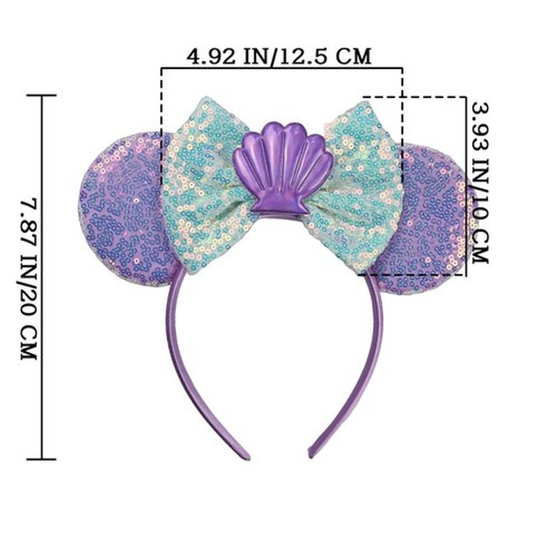 JIAHANG Mermaid Mouse Ears Headband with Sequin Bow, Seashell Hair Band Party Decoration Headwear for Women Girls