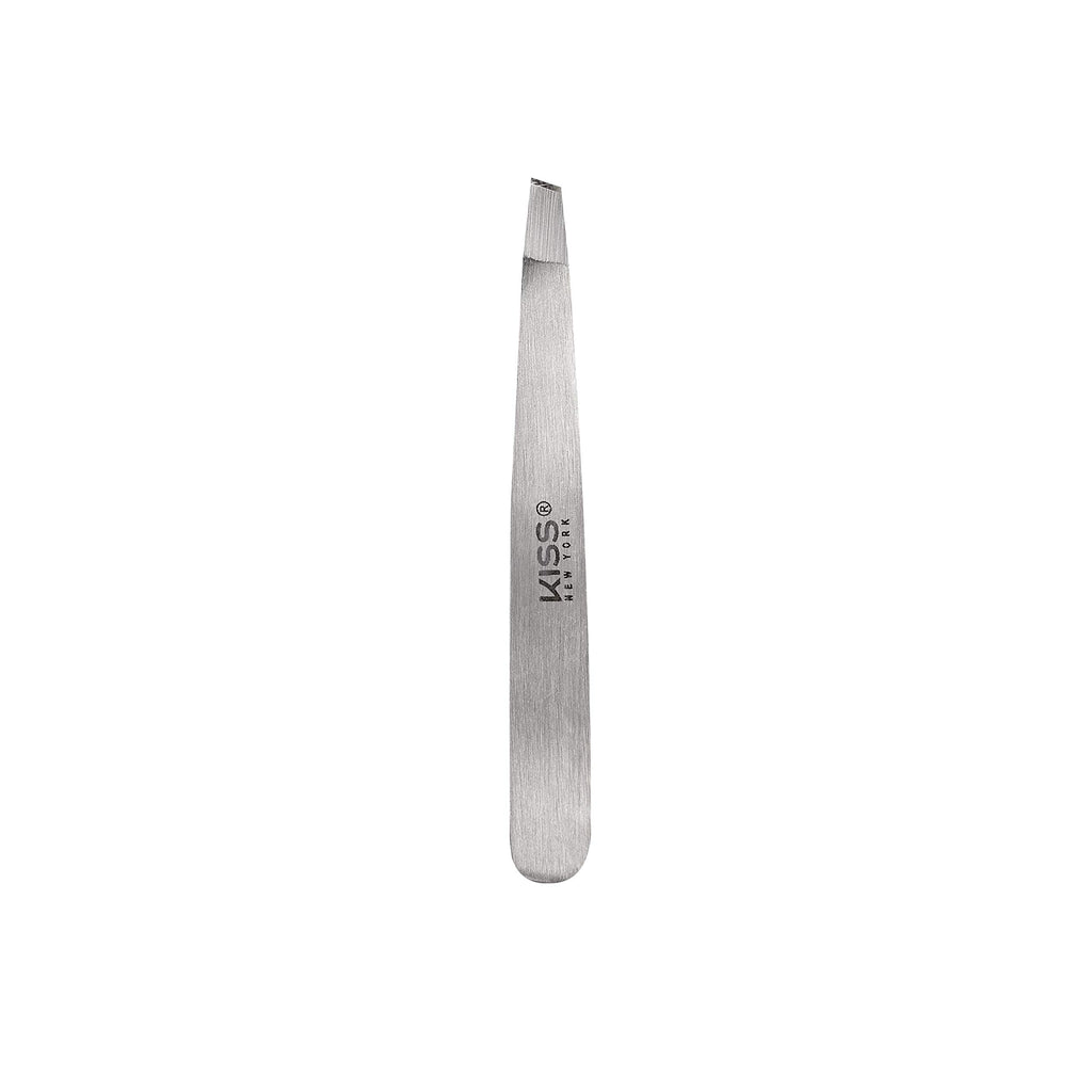 KISS NEW YORK Travel Size Slant Tip Tweezer with Pouch, Ultra-Fine Precision Tip, Stainless Steel (TWZ04)