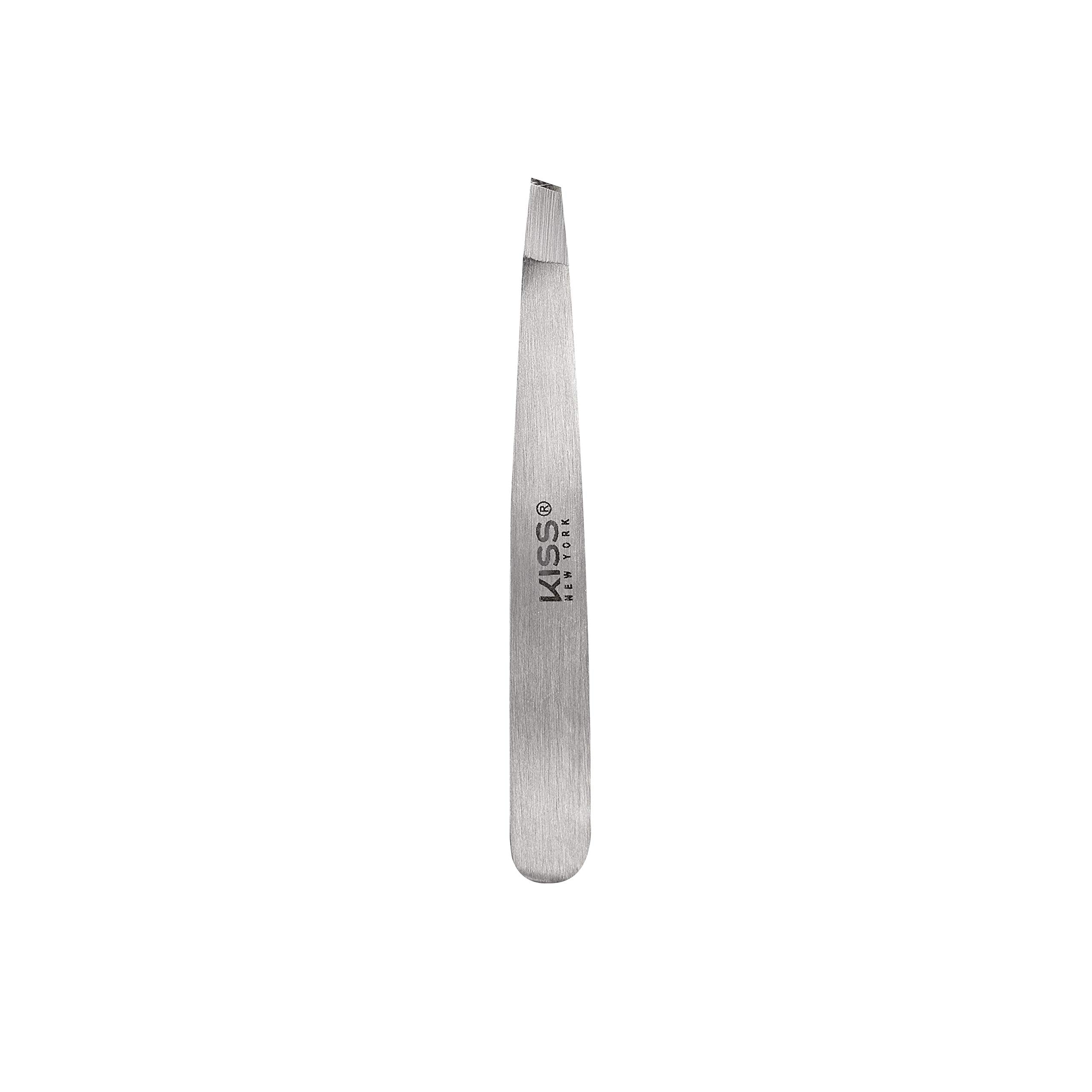KISS NEW YORK Travel Size Slant Tip Tweezer with Pouch, Ultra-Fine Precision Tip, Stainless Steel (TWZ04)