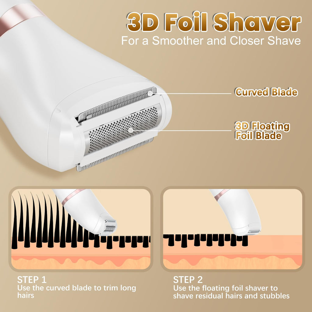Bikini Trimmer for Women - MAXGROOM Waterproof Electric Razors for Women, Cordless Electric Shaver for Private Area with LED Display, USB Rechargeable & Travel Pouch, White