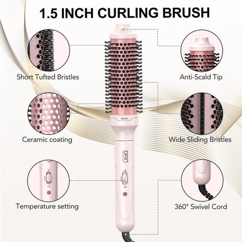 Thermal Brush,1.5 Inch Heated Round Brush,Dual Voltage Travel CurlingBrush, Ceramic Curling brushs for Blowout Look,Non-Blowing Heated Round Brushs,Dual PTC Fast Style Thermal RoundBrush, (Pink)