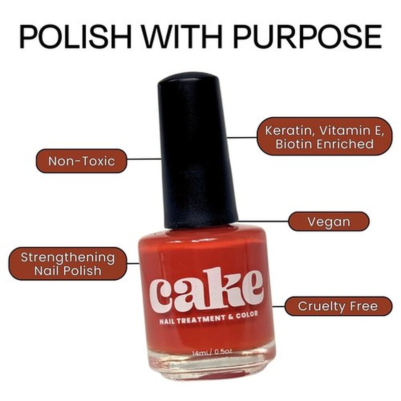 CAKE Natural Nail Strengthener, Nail Strengthener and Growth, Nail Repair for Damaged Nails, Fingernail Polish, Natural Nail Polish, Nail Concealer, Vegan, Quick Dry, Long Lasting (Brickin' Beautiful)
