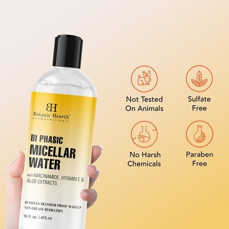 Botanic Hearth Bi|Phasic Micellar Water 16 Fl Oz | Gently Cleanses, Makeup Remover With Dual|Phase Formula, Suitable For All Skin Types