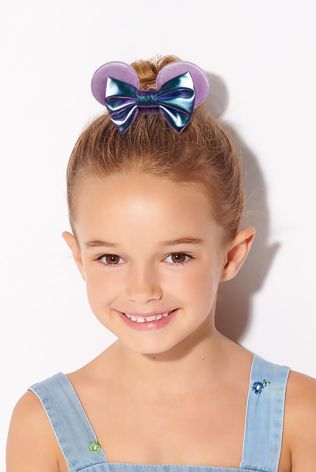 WOVOWOVO Mouse Ear Hair Scrunchies, 2 Count Mermaids Velvet Hair Ties for Ponytail, Cute Hair Accessories for Women and Girls, Purple