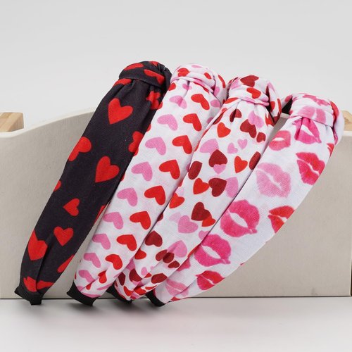 Jocbean Valentine's Day Headbands 4-Pack Knotted Hair Accessories Non Slip Pink Red Heart Wide Hairband for Women