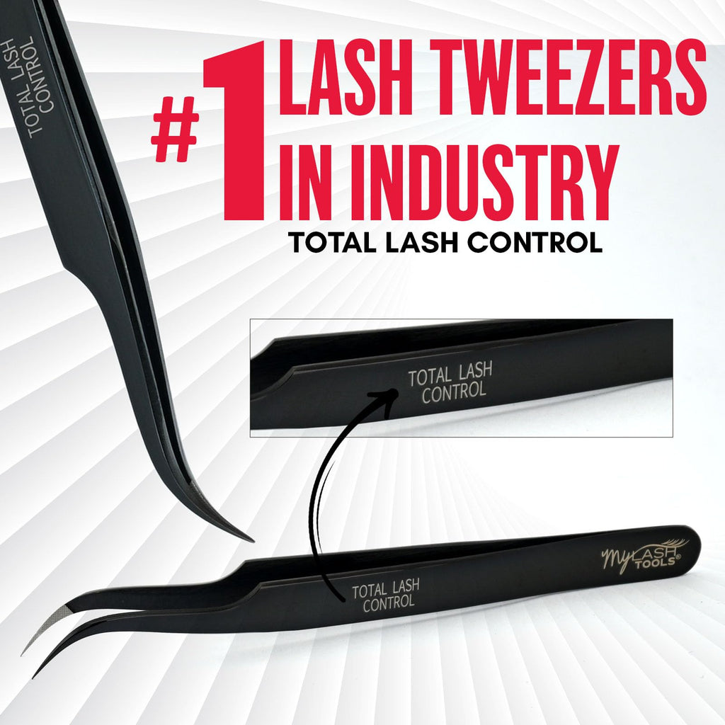 My Lash Tools Total Lash Control Curved Classic Fiber Tip Lash Tweezer – Precision Eyelash Extension Tweezer, Professional Stainless Steel, Volume & Classic Lashes (Black)