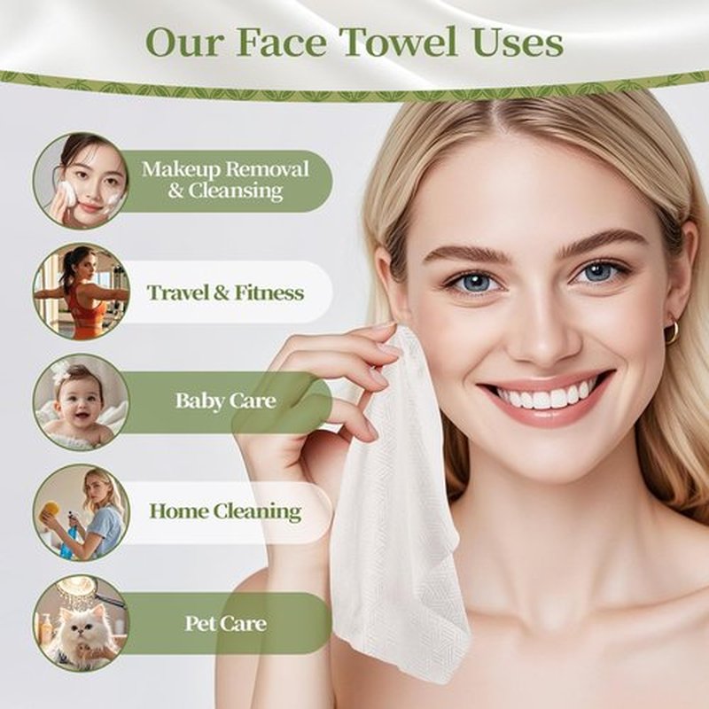 MakeupMastery Disposable Face Towels, 10"×12" Biodegradable Facial Towelettes for Sensitive Skin & Travel, Extra Soft and Thick Makeup Remover Dry Wipes - 50 Count