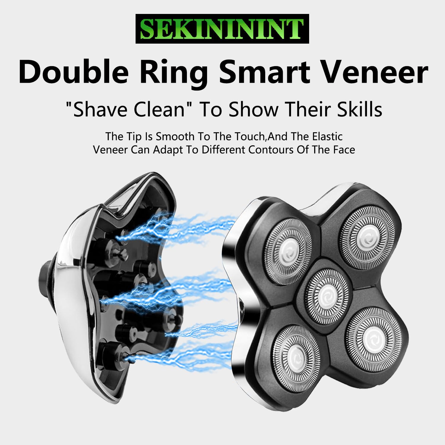 SEKINININT Upgrade Universal Head Shaver Replacement Heads Compatible with Freebird Shaver, Full dual blade ring design Replacement Heads For Wyklaus Head Shavers for Bald Men (Silvery)