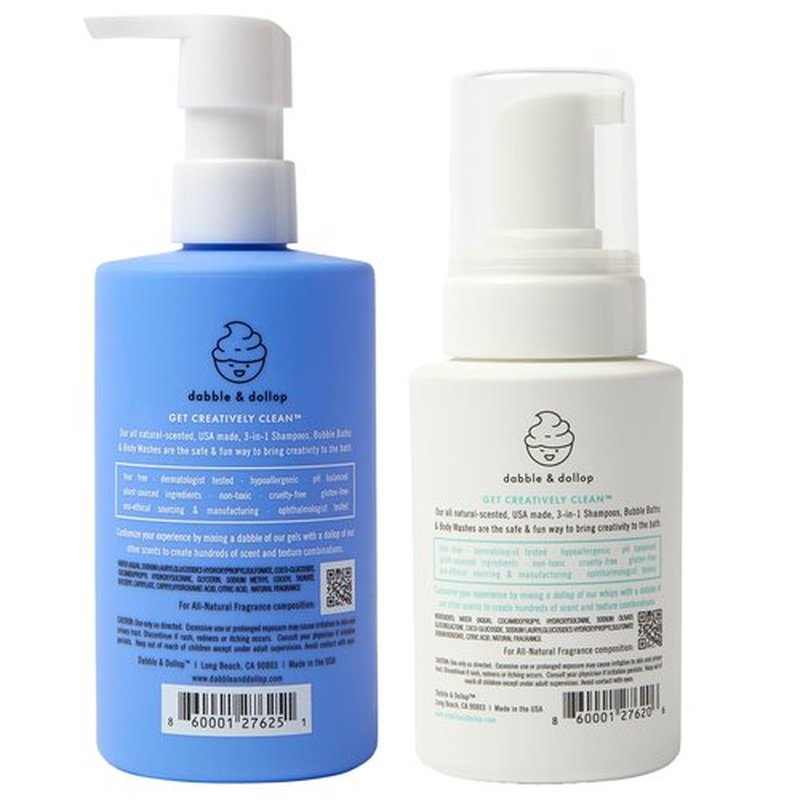 Dabble & Dollop Blueberry + Vanilla Body Wash & Shampoo – 3-in-1 Natural Bubble Bath for Kids, No Parabens or Sulfates, Vegan, Gluten-Free, Tear-Free (2-Pack)