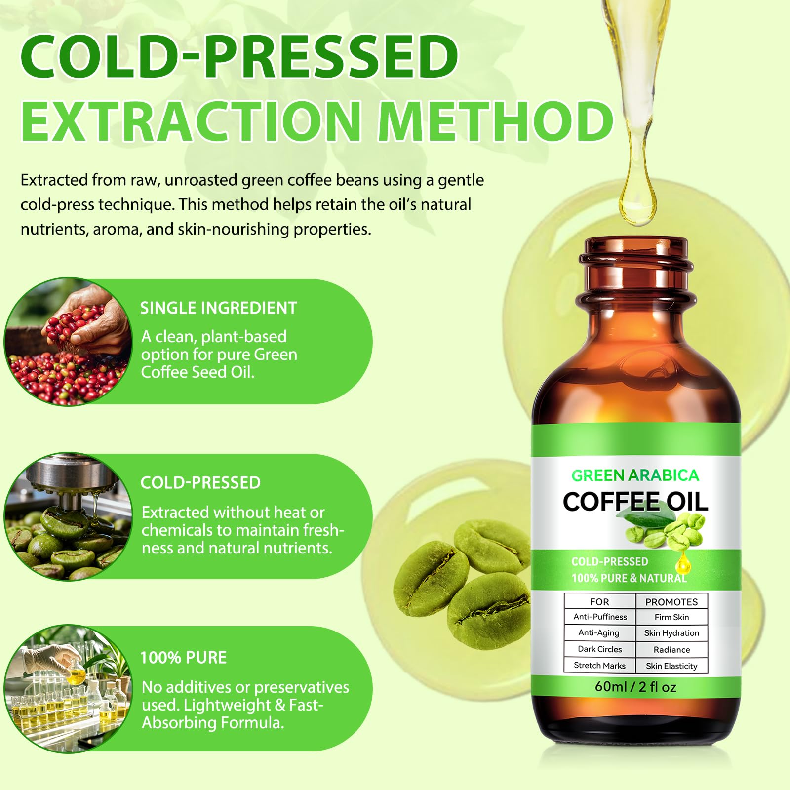 Moulis Coffee Essential Oil, Coffee Oil for Skin, Green Coffee Bean Oil for Face & Hair Growth, Cellulite, Reduces Puffiness, Dark Circles, Stretch Marks, Skin Tightening, Cold-Pressed, 4 Fl Oz