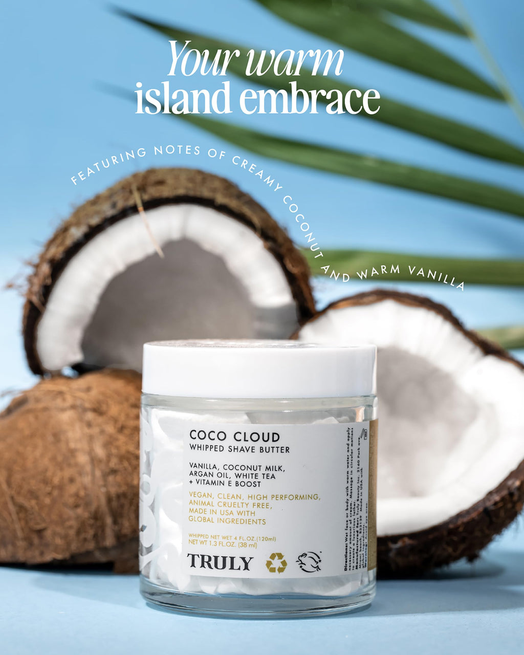 Truly Beauty Coco Cloud Shaving Cream for Women Sensitive Skin Whipped Shave Butter for Legs, Pubic Hair, Underarm, Body, Intimate Bikini Area, etc. 1.3 OZ