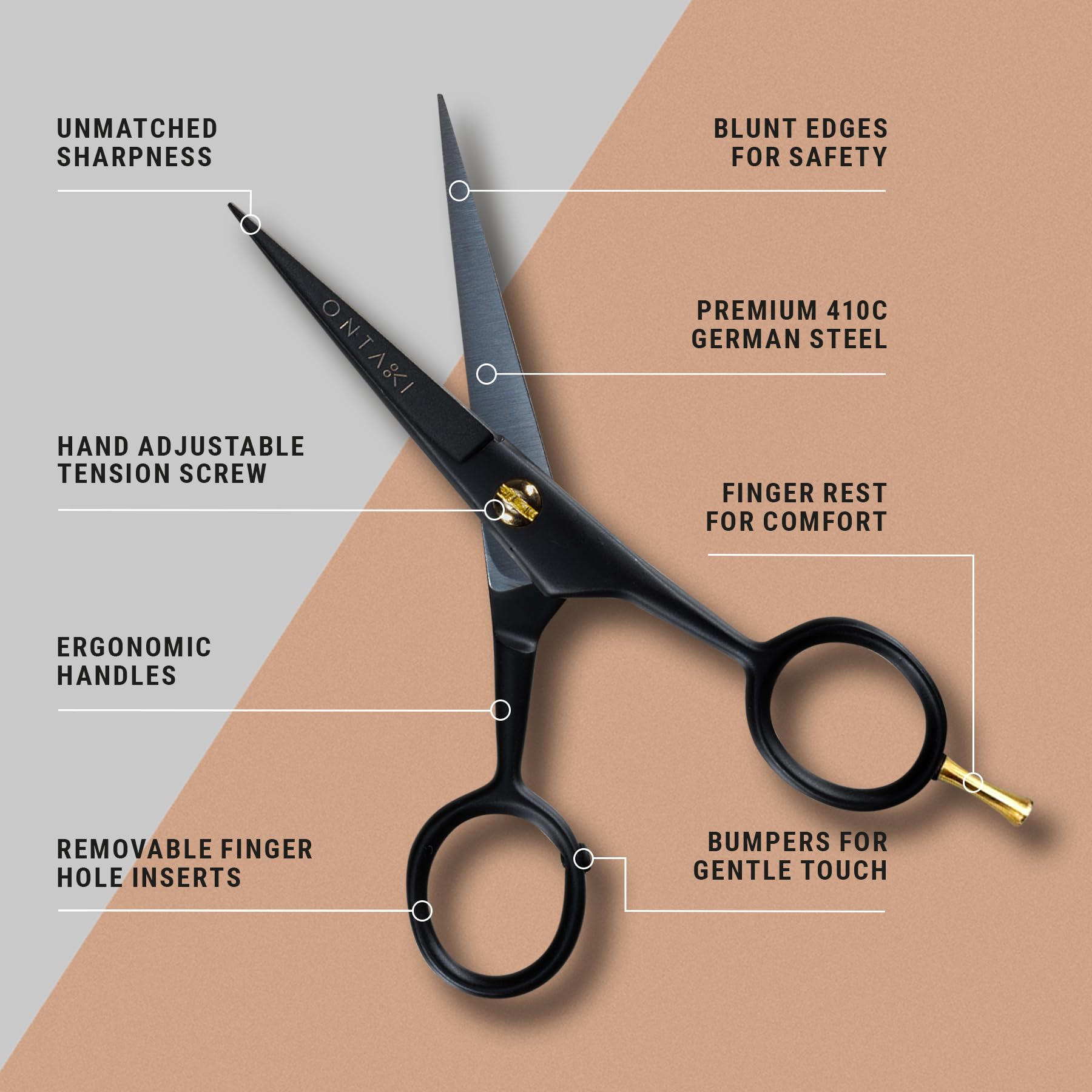 Ontaki Beard and Mustache Trimming Scissors & Combs for Men - 5" Black