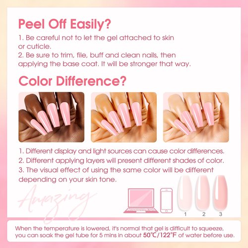 ROSALIND Poly Nail Gel Kit -8 Colors + White Brown Accessories Clear Nude Christmas Poly Nails Gel Starter Kit With Slip Solution Nude Pink Extensions Set with Mini UV Lamp