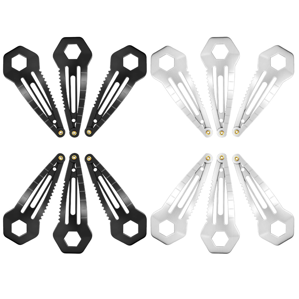 12-Pack Tactical Hair Clips - Mini Functional Snap Hair Clips - Hair Tie Cutter Tool - Small Barrettes for Women & Men It can open bottles, boxes, tighten glasses screws, cut cable ties, and more
