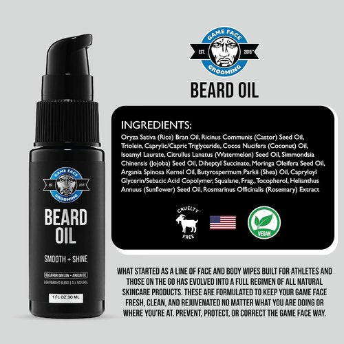 Game Face Natural Beard Oil - Hydrating Eucalyptus & Sea Salt Formula | 1 fl oz for Silky Smooth Beard Care