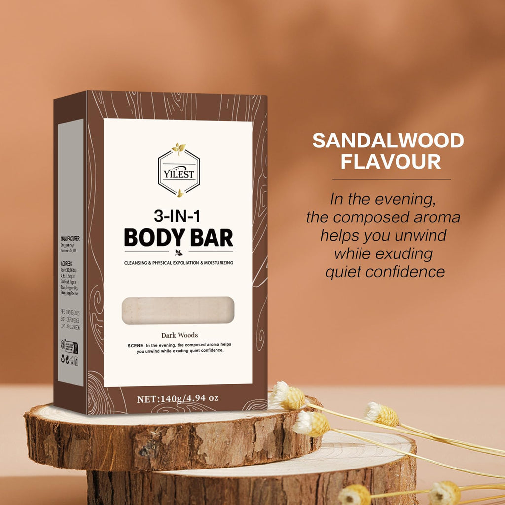 3-in-1 Men's Body Bar Soap Set for Summer – 2 PCS Exfoliating & Moisturizing Bar with Shea Butter & Oatmeal – Long-Lasting Fragrance – Sandalwood + Citrus Scents (2PCS Sandalwood + Citrus Scents)