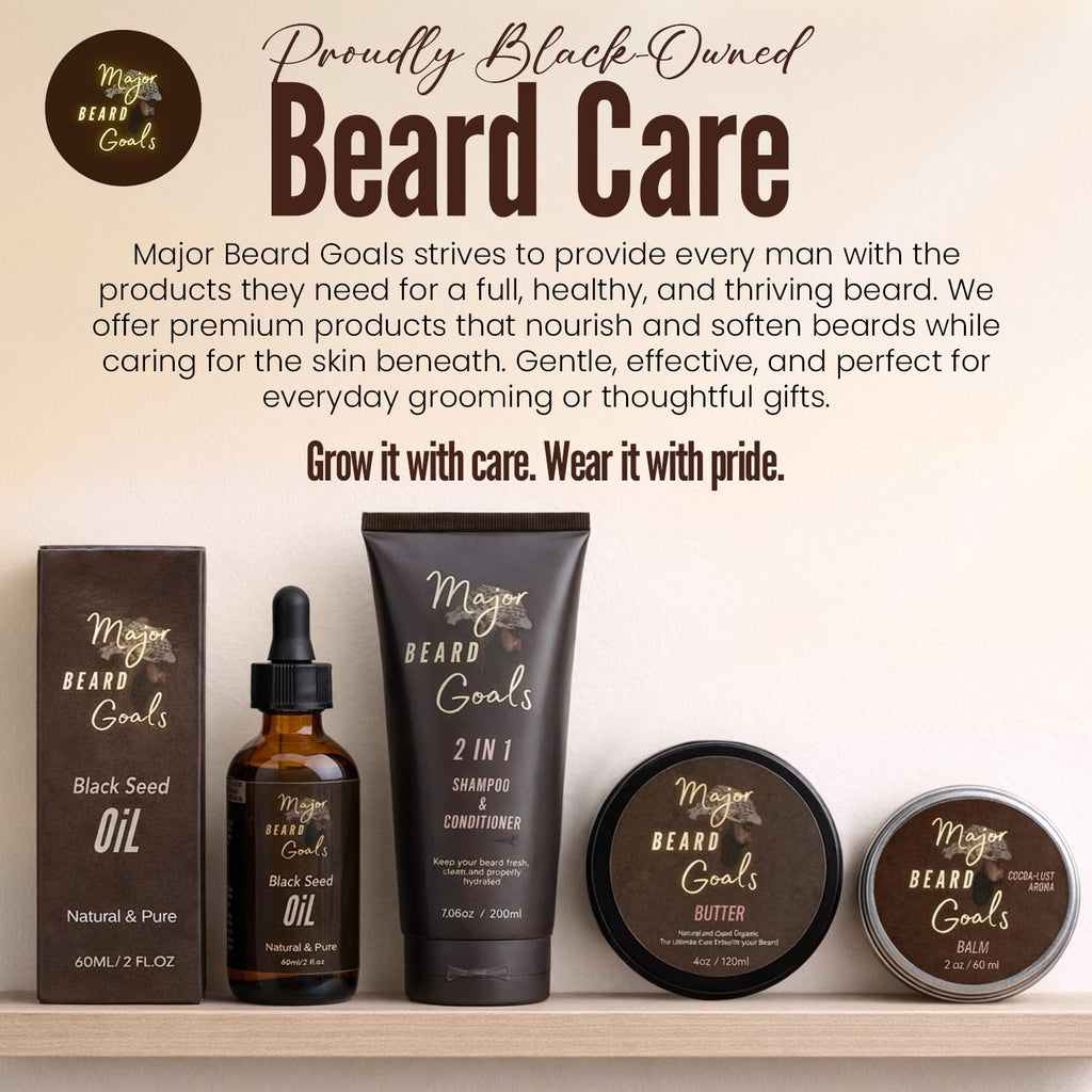 Major Beard Goals Beard Butter for Men - Leave-In Softener for Mustache & Beard Care, Cream Hydrates, Reduces Itchiness - Jamaican Black Castor Oil, Biotin, Collagen, & Shea Butter - 4oz