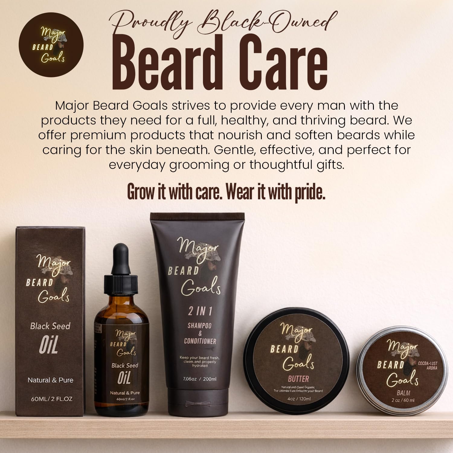 Major Beard Goals Beard Butter for Men - Leave-In Softener for Mustache & Beard Care, Cream Hydrates, Reduces Itchiness - Jamaican Black Castor Oil, Biotin, Collagen, & Shea Butter - 4oz