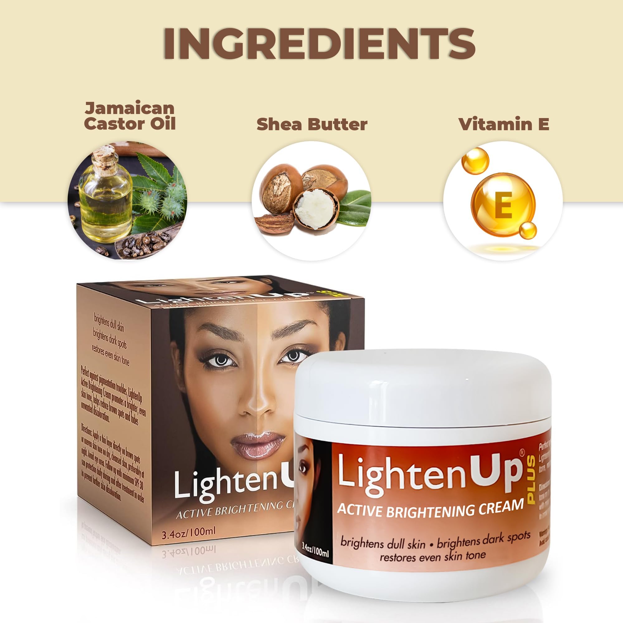 Lighten-Up Plus Active Skin Brightening Cream - 3.4 Fl oz / 100 ml - Daily Moisturzing Cream, For Face and Body