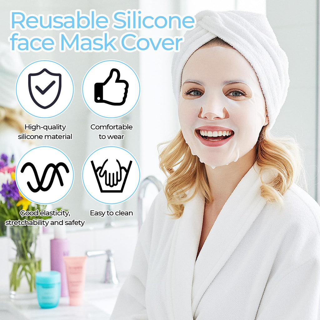 guduling 6 Pcs Reusable Silicone Face Mask,Reusable Face Mask Skin Care,Silicones Moisturizing Full Facial Masks Cover Skin Cover Wrap for Sheet Prevent Evaporation Hairdressing Beauty Spa Care Tool