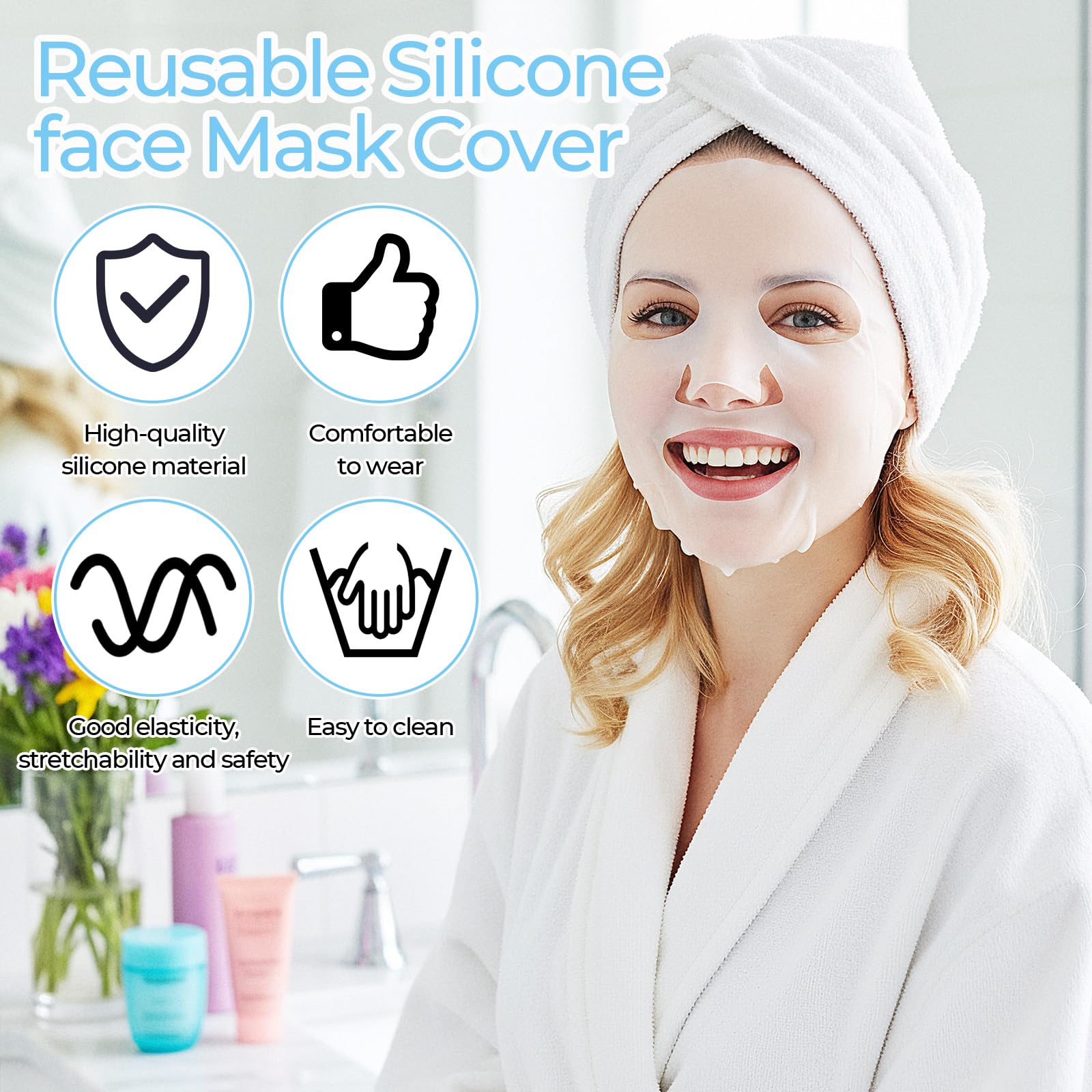 guduling 6 Pcs Reusable Silicone Face Mask,Reusable Face Mask Skin Care,Silicones Moisturizing Full Facial Masks Cover Skin Cover Wrap for Sheet Prevent Evaporation Hairdressing Beauty Spa Care Tool